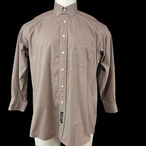 Tommy Hilfiger Shirt Men’s 15.5 Button Up Long Sleeve Brown RN 15481 (717)